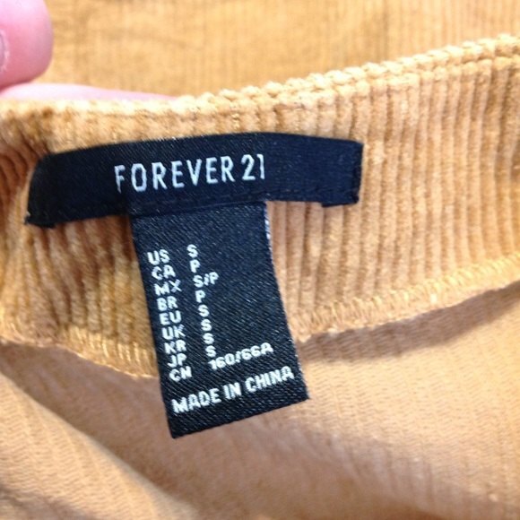FOREVER 21 Size Small Mustard Yellow Corduroy Mini Skirt Snap Front Ribbed - Picture 4 of 5